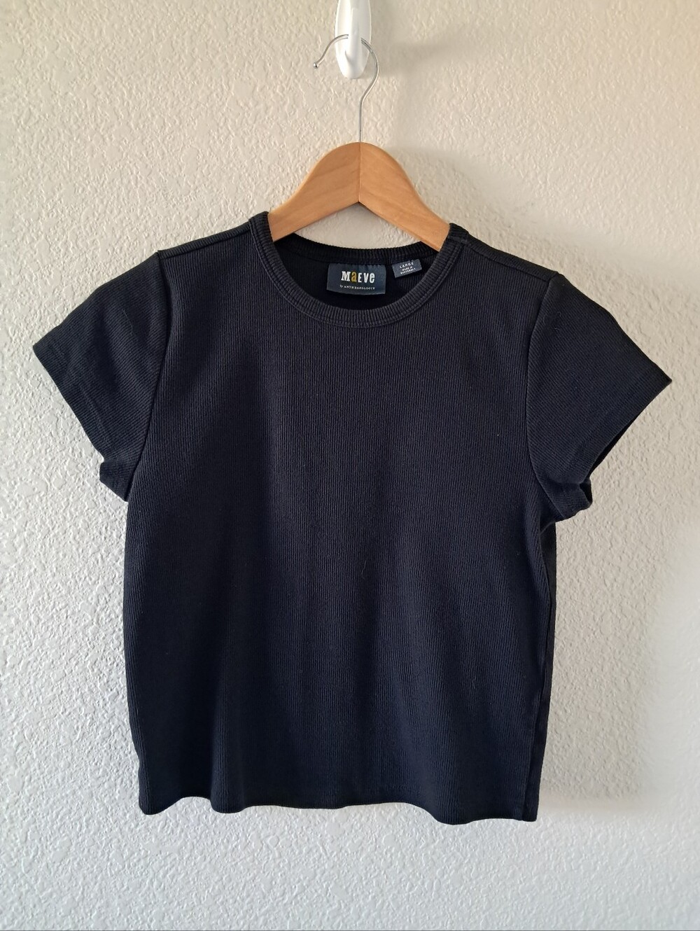 Anthropologie Maeve Ribbed Crop Top Short Sleeve Crewneck Casual Classic Capsule